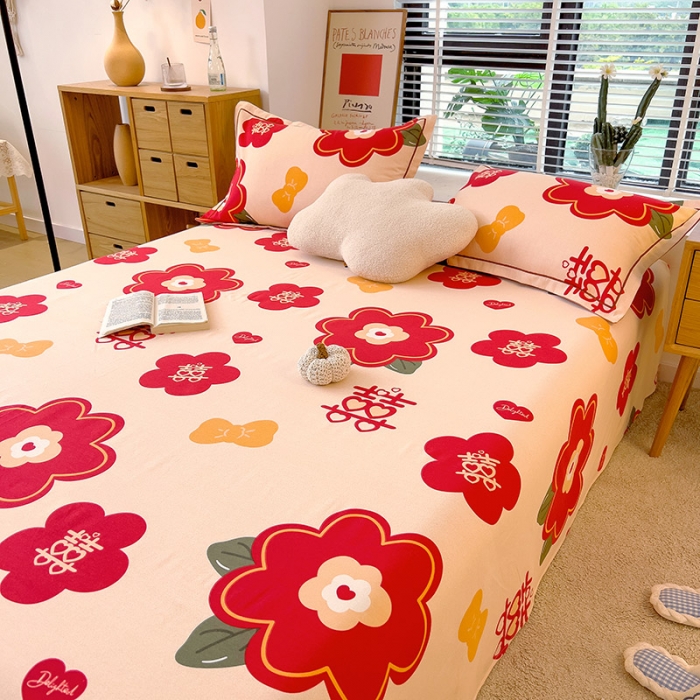 91家纺网 家纺一手货源 找家纺 芃成 2022新款全棉磨毛单床单 红双喜