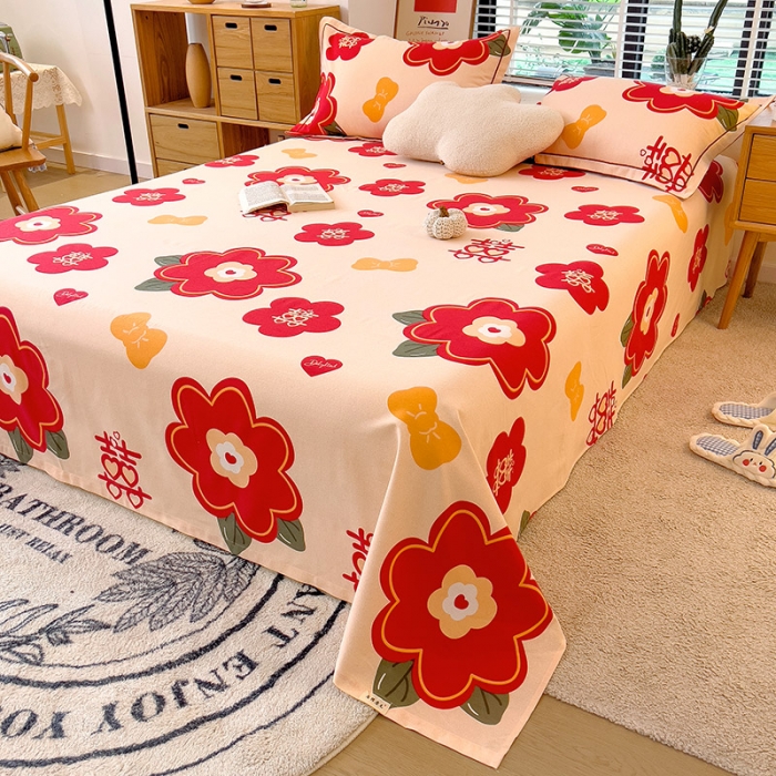 91家纺网 家纺一手货源 找家纺 芃成 2022新款全棉磨毛单床单 红双喜