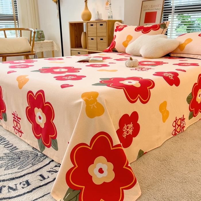 91家纺网 家纺一手货源 找家纺 芃成 2022新款全棉磨毛单床单 红双喜