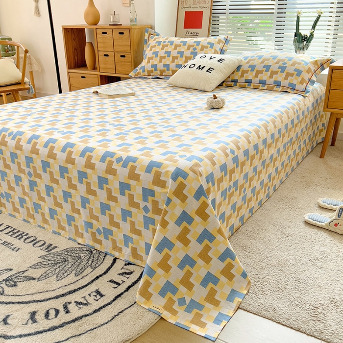 91家纺网 家纺一手货源 找家纺 芃成 2022新款全棉磨毛单床单 几何世界