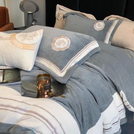 91家纺网 家纺一手货源 找家纺 馨蕊家居 2022新款秋冬刺绣轻奢煦暖绒四件套-山茶花 山茶花-高级灰