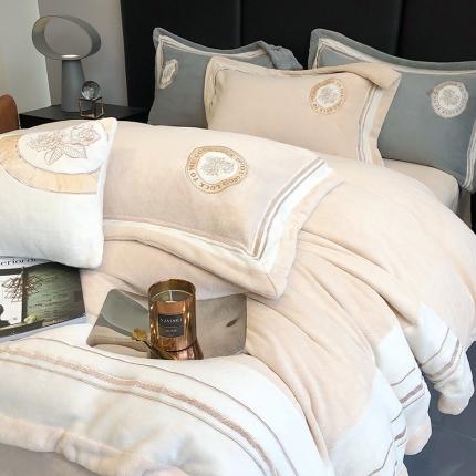 馨蕊家居 2022新款秋冬刺绣轻奢煦暖绒四件套-山茶花 山茶花-香槟