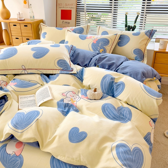 91家纺网 家纺一手货源 找家纺 芃成 2022新款全棉磨毛四件套 爱心兔兔