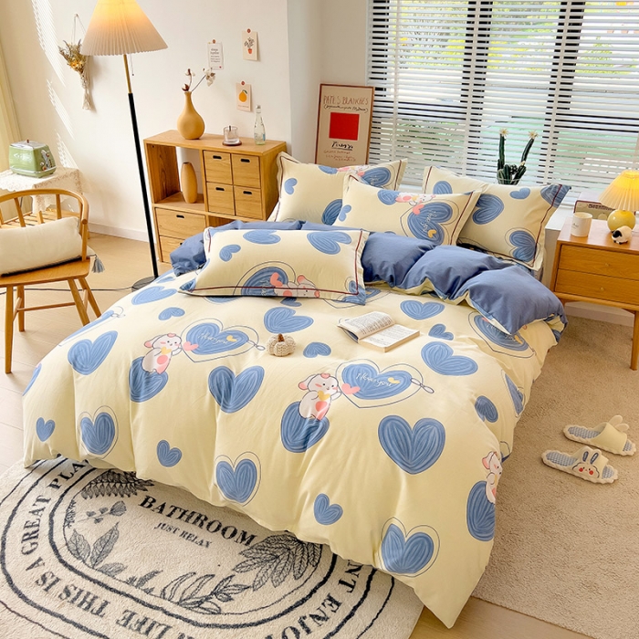 91家纺网 家纺一手货源 找家纺 芃成 2022新款全棉磨毛四件套 爱心兔兔