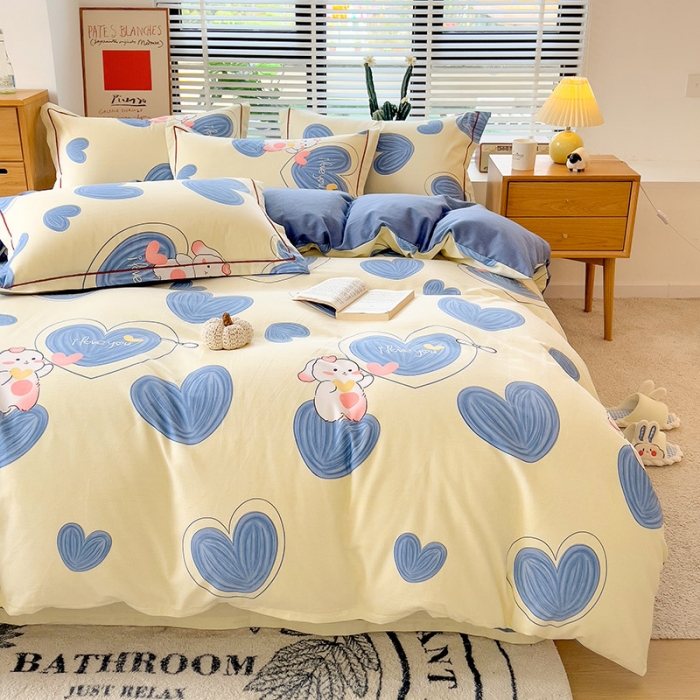 91家纺网 家纺一手货源 找家纺 芃成 2022新款全棉磨毛四件套 爱心兔兔