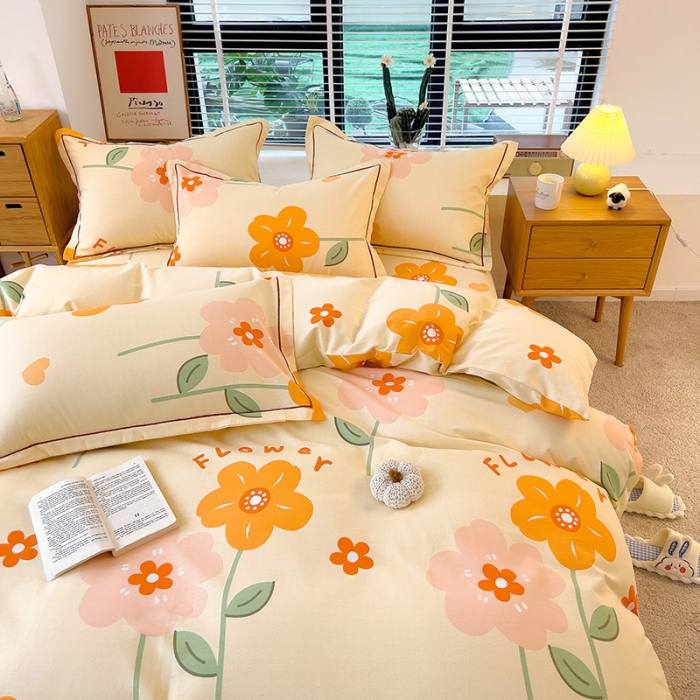 91家纺网 家纺一手货源 找家纺 芃成 2022新款全棉磨毛四件套 爱在花海 桔