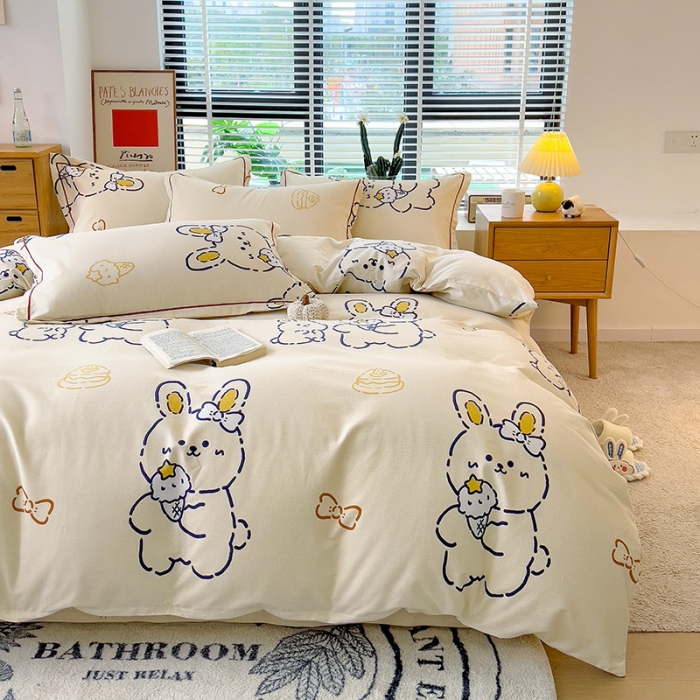 91家纺网 家纺一手货源 找家纺 芃成 2022新款全棉磨毛四件套 乖乖兔