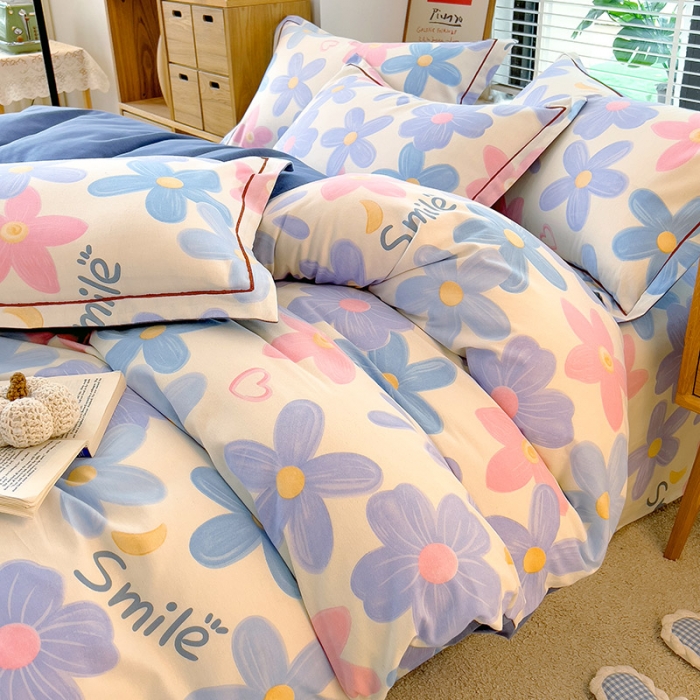 91家纺网 家纺一手货源 找家纺 芃成 2022新款全棉磨毛四件套 花季