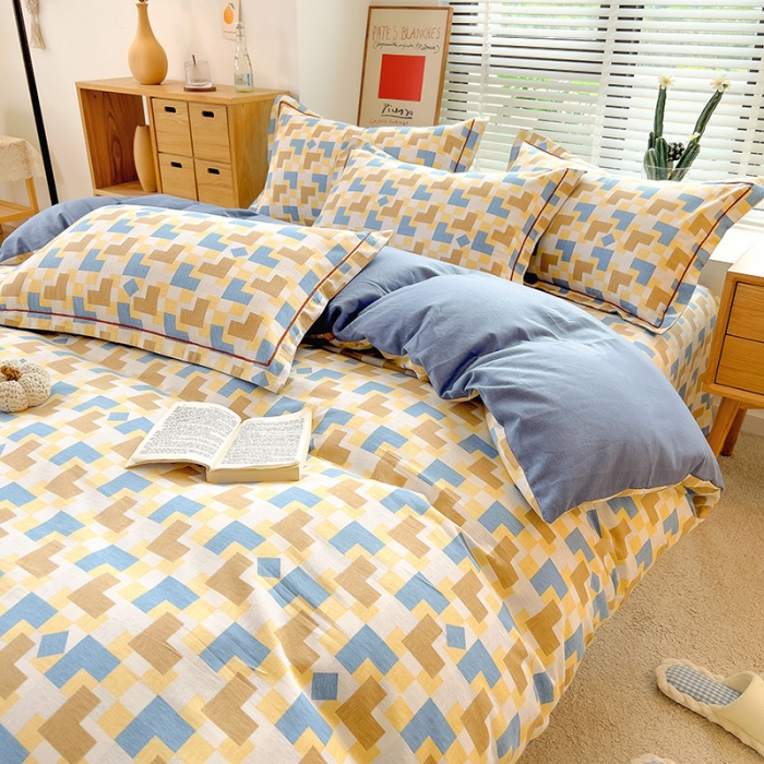 91家纺网 家纺一手货源 找家纺 芃成 2022新款全棉磨毛四件套 几何世界