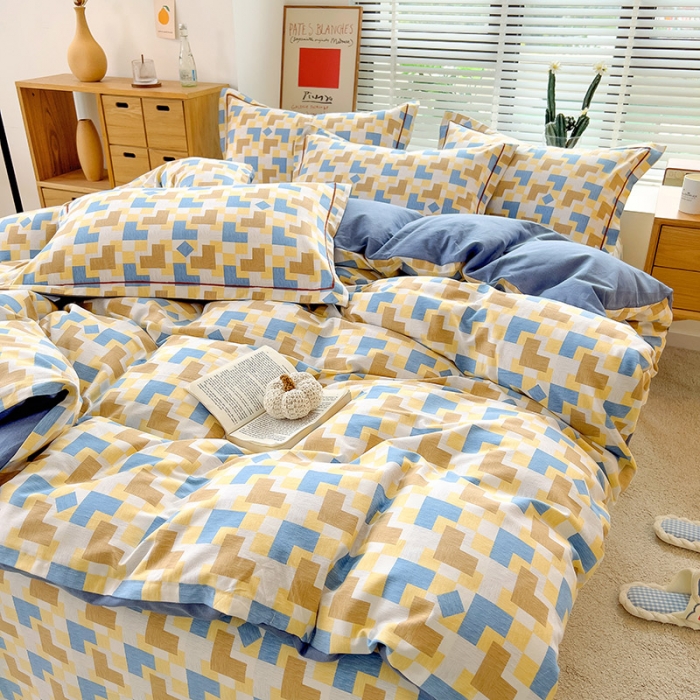 91家纺网 家纺一手货源 找家纺 芃成 2022新款全棉磨毛四件套 几何世界