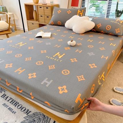 91家纺网 家纺一手货源 找家纺 芃成 2022新款全棉磨毛单床笠字母家族 灰