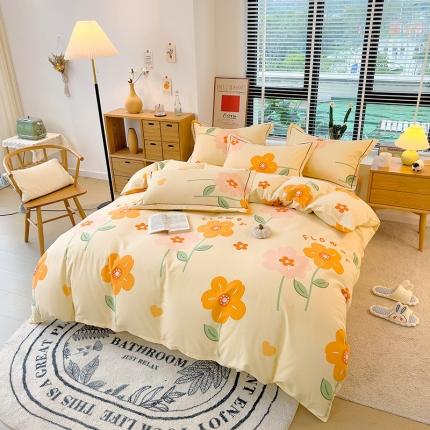 91家纺网 家纺一手货源 找家纺 芃成 2022新款全棉磨毛被套 爱在花海 桔