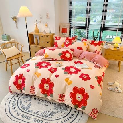 91家纺网 家纺一手货源 找家纺 芃成 2022新款全棉磨毛被套 红双喜