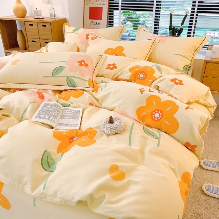 91家纺网 家纺一手货源 找家纺 芃成 2022新款全棉磨毛被套 爱在花海 桔
