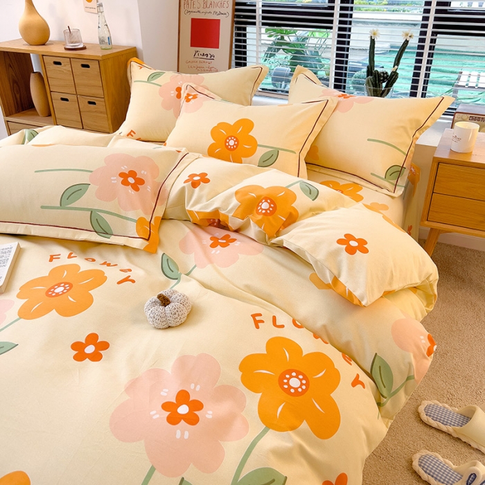 91家纺网 家纺一手货源 找家纺 芃成 2022新款全棉磨毛被套 爱在花海 桔