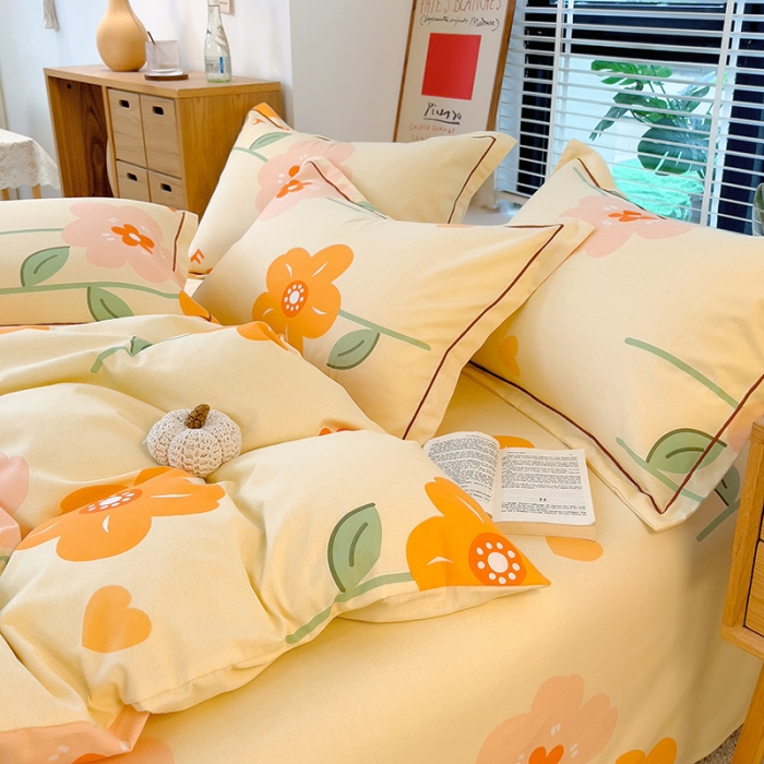 91家纺网 家纺一手货源 找家纺 芃成 2022新款全棉磨毛被套 爱在花海 桔