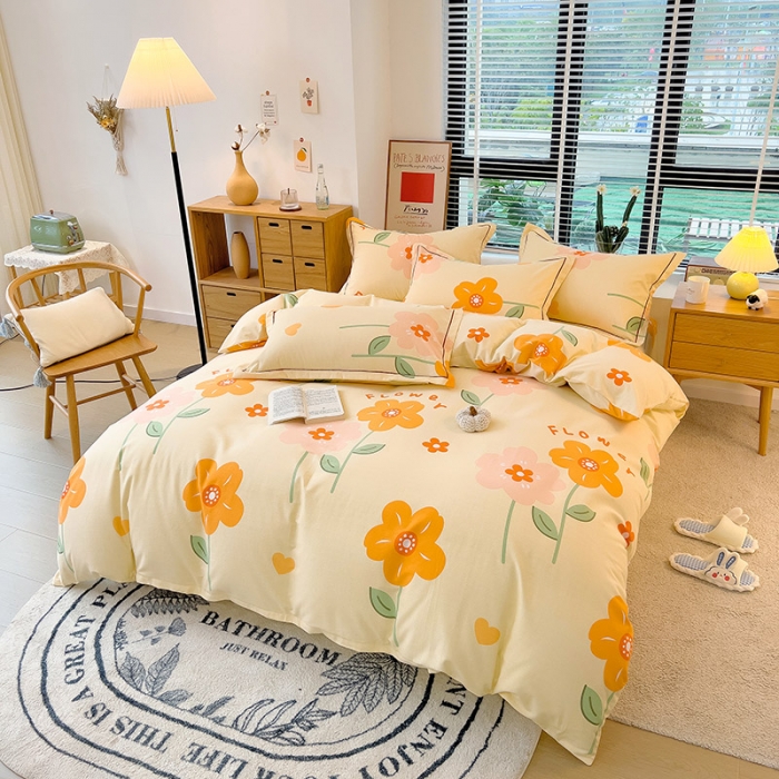 91家纺网 家纺一手货源 找家纺 芃成 2022新款全棉磨毛被套 爱在花海 桔