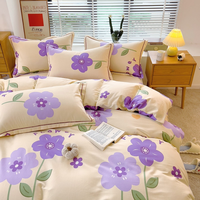 91家纺网 家纺一手货源 找家纺 芃成 2022新款全棉磨毛被套 爱在花海 紫