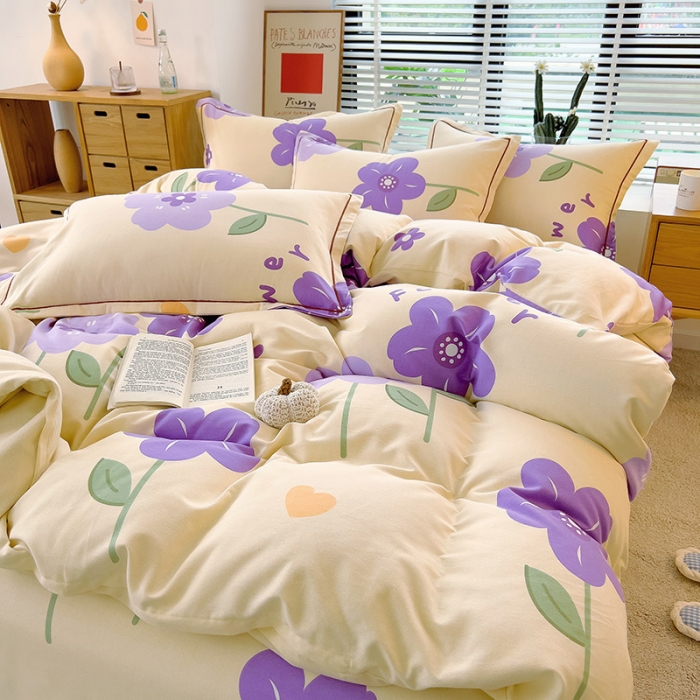 91家纺网 家纺一手货源 找家纺 芃成 2022新款全棉磨毛被套 爱在花海 紫