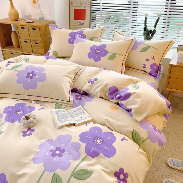 91家纺网 家纺一手货源 找家纺 芃成 2022新款全棉磨毛被套 爱在花海 紫