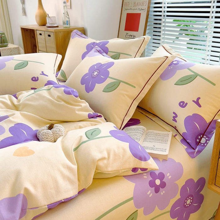 91家纺网 家纺一手货源 找家纺 芃成 2022新款全棉磨毛被套 爱在花海 紫