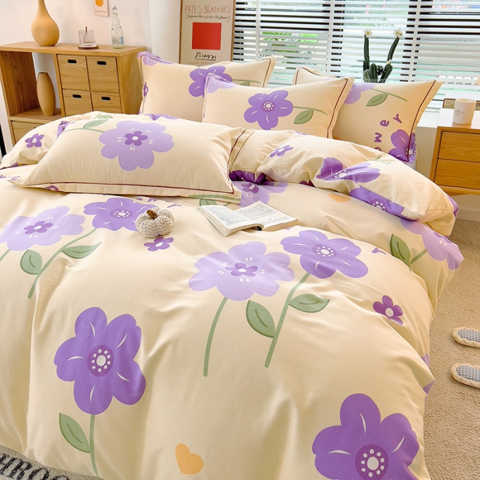 91家纺网 家纺一手货源 找家纺 芃成 2022新款全棉磨毛被套 爱在花海 紫