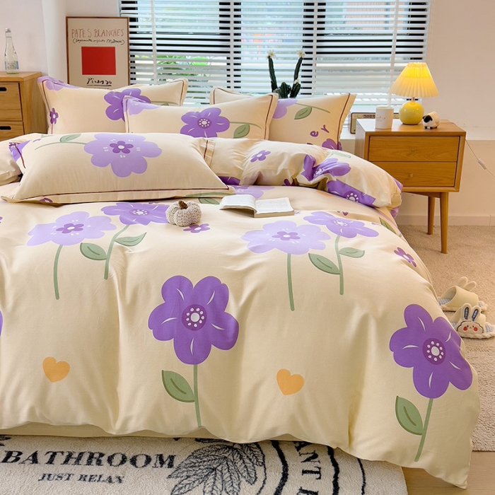 91家纺网 家纺一手货源 找家纺 芃成 2022新款全棉磨毛被套 爱在花海 紫