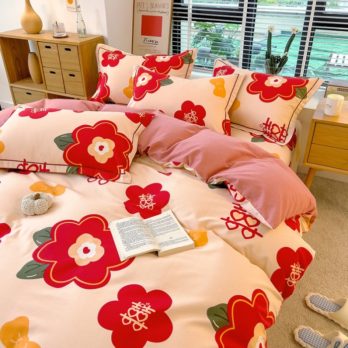 91家纺网 家纺一手货源 找家纺 芃成 2022新款全棉磨毛被套 红双喜