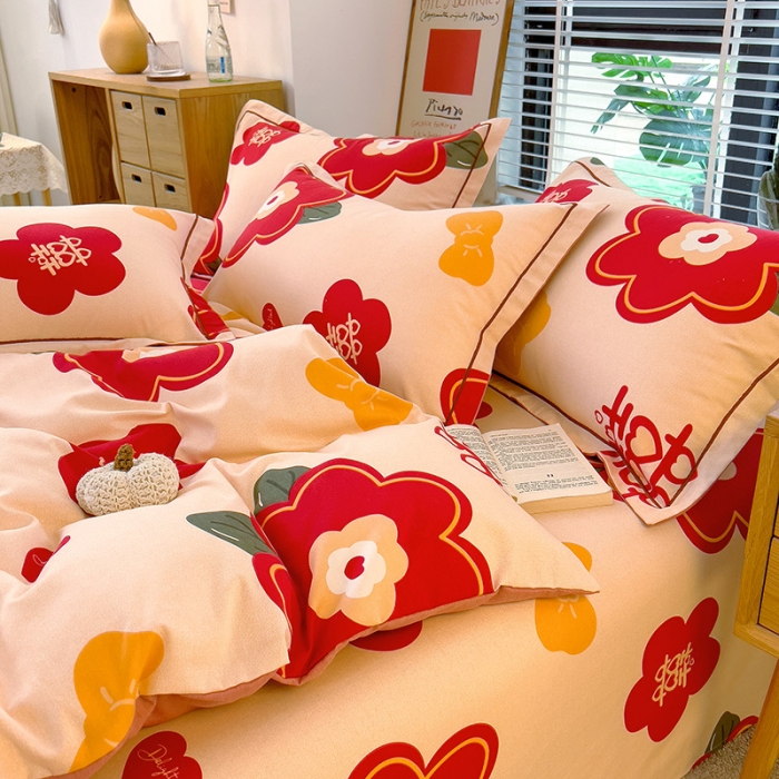 91家纺网 家纺一手货源 找家纺 芃成 2022新款全棉磨毛被套 红双喜