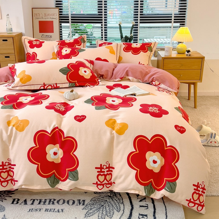 91家纺网 家纺一手货源 找家纺 芃成 2022新款全棉磨毛被套 红双喜