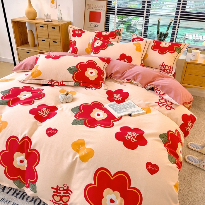 91家纺网 家纺一手货源 找家纺 芃成 2022新款全棉磨毛被套 红双喜