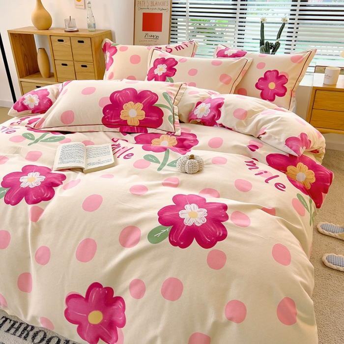 91家纺网 家纺一手货源 找家纺 芃成 2022新款全棉磨毛被套 流星花园 粉