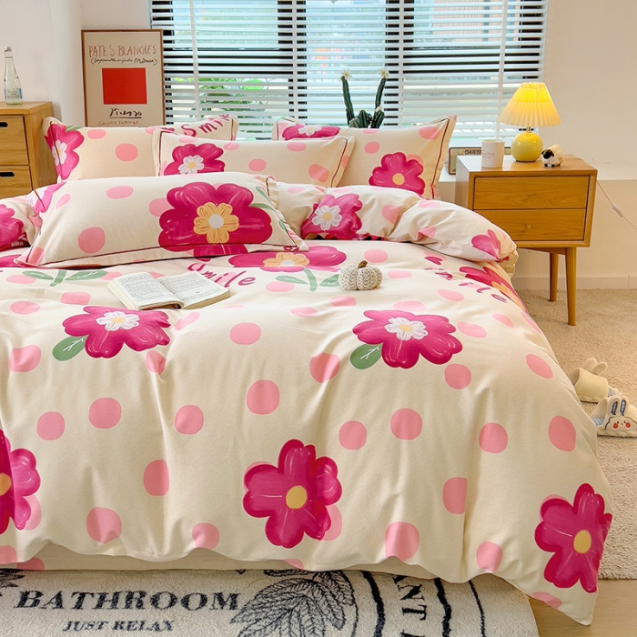 91家纺网 家纺一手货源 找家纺 芃成 2022新款全棉磨毛被套 流星花园 粉