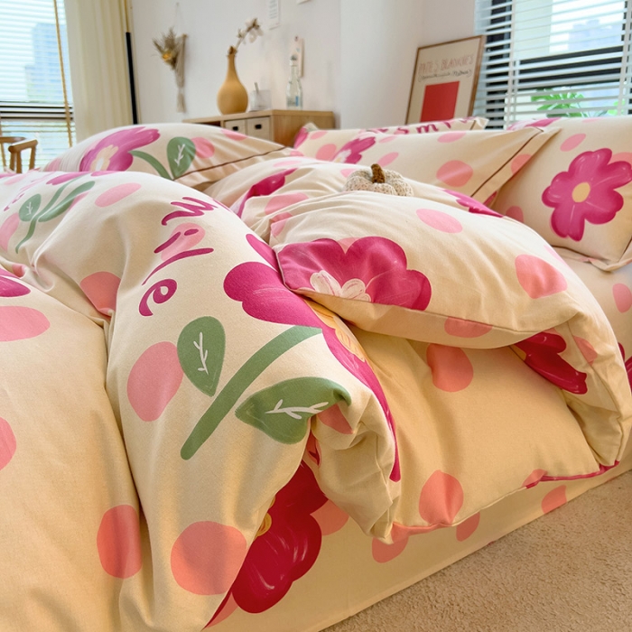 91家纺网 家纺一手货源 找家纺 芃成 2022新款全棉磨毛被套 流星花园 粉