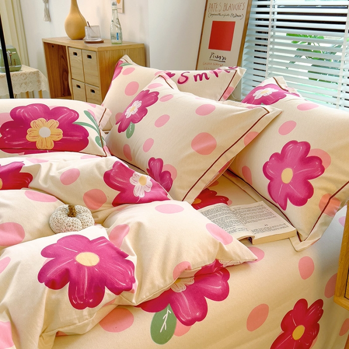 91家纺网 家纺一手货源 找家纺 芃成 2022新款全棉磨毛被套 流星花园 粉