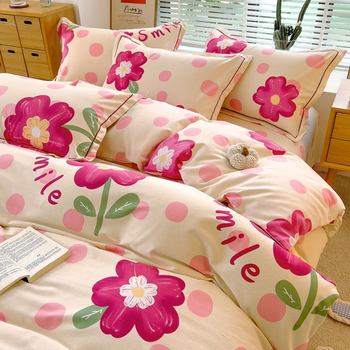 91家纺网 家纺一手货源 找家纺 芃成 2022新款全棉磨毛被套 流星花园 粉