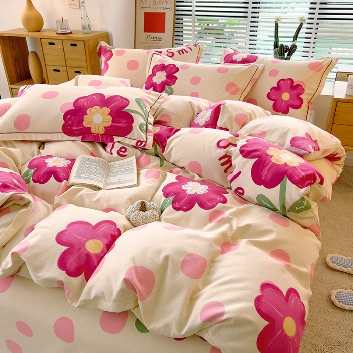 91家纺网 家纺一手货源 找家纺 芃成 2022新款全棉磨毛被套 流星花园 粉