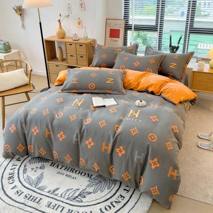 芃成 2022新款全棉磨毛被套 字母家族 灰