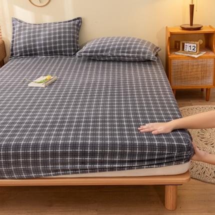 91家纺网 家纺一手货源 找家纺 总春寻2022新款无印风格子款高克重加厚牛奶绒床笠床罩三件套