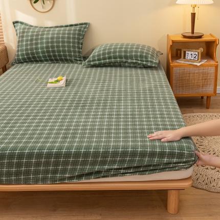 春寻家纺 2022新款加厚牛奶绒床笠 草绿格