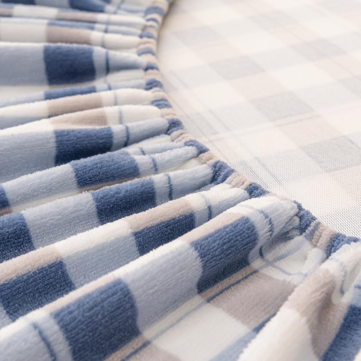 91家纺网 家纺一手货源 找家纺 春寻家纺 2022新款加厚牛奶绒床笠 蓝白格