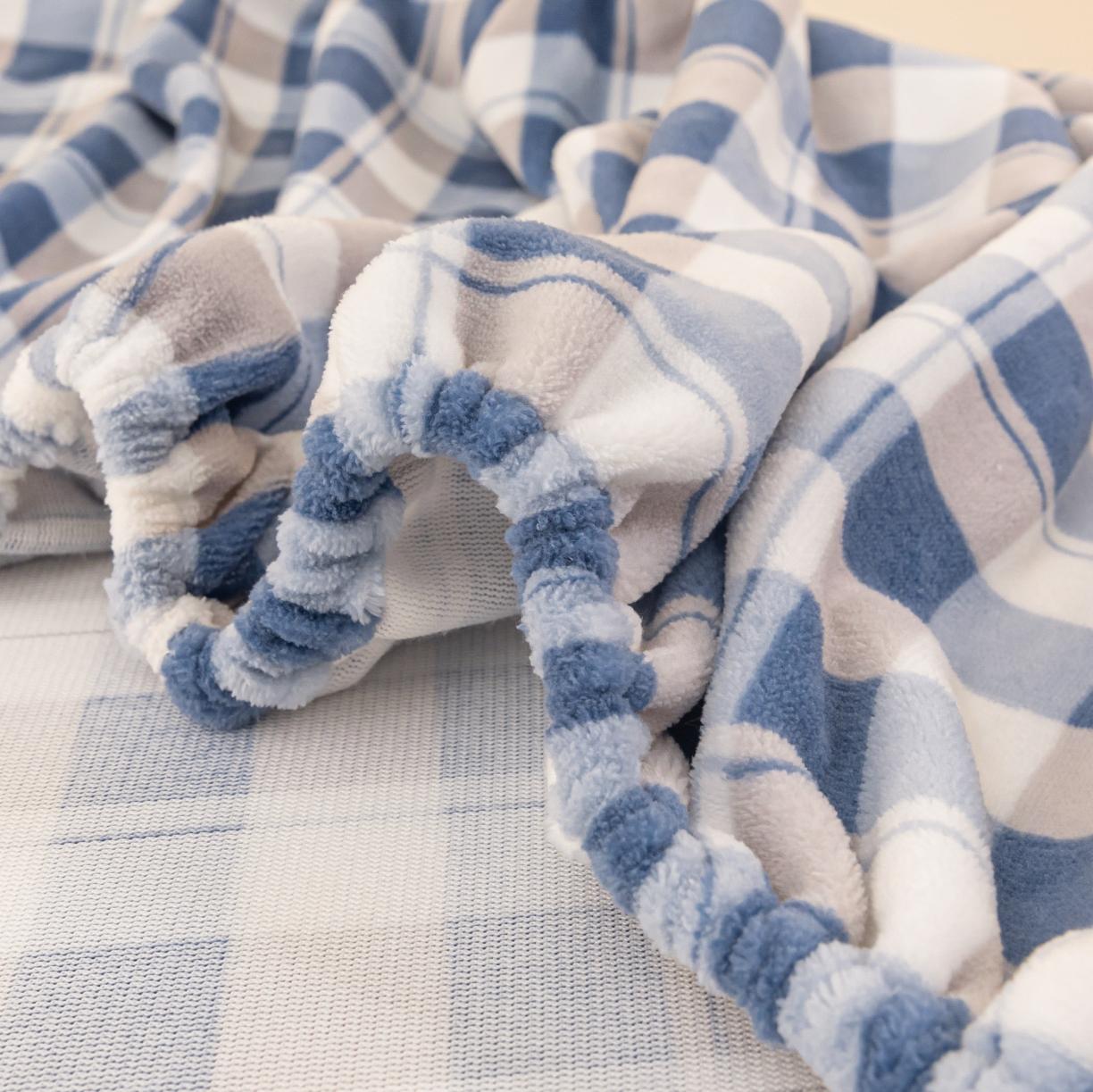 91家纺网 家纺一手货源 找家纺 春寻家纺 2022新款加厚牛奶绒床笠 蓝白格