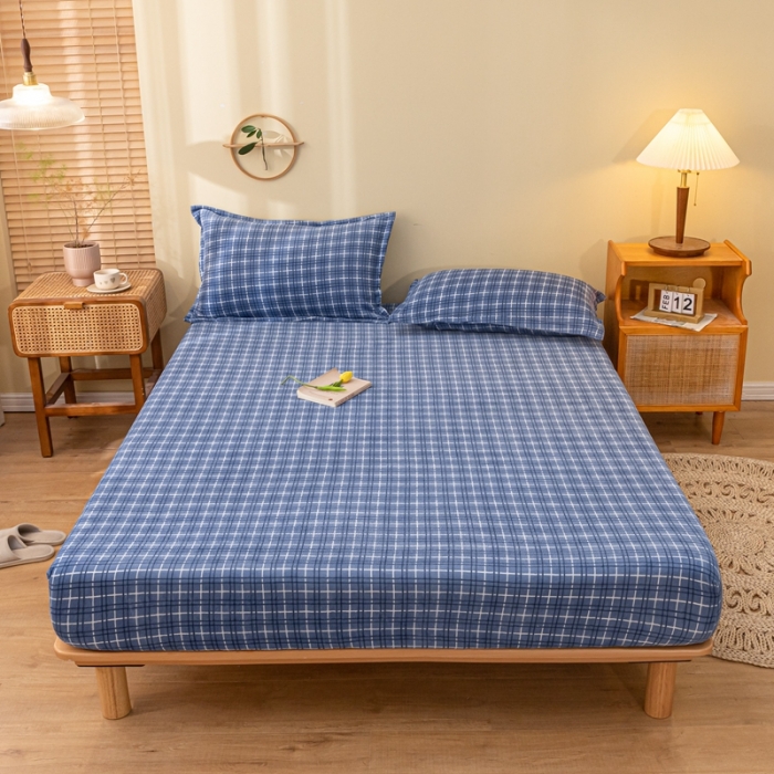 91家纺网 家纺一手货源 找家纺 春寻家纺 2022新款加厚牛奶绒床笠 深蓝格