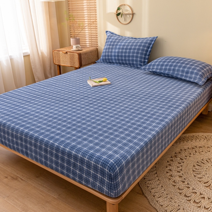 91家纺网 家纺一手货源 找家纺 春寻家纺 2022新款加厚牛奶绒床笠 深蓝格