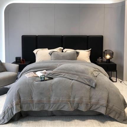 91家纺网 家纺一手货源 找家纺 太古汇 2022新款婴儿绒绣花四件套-米兰系列 米兰-典雅灰