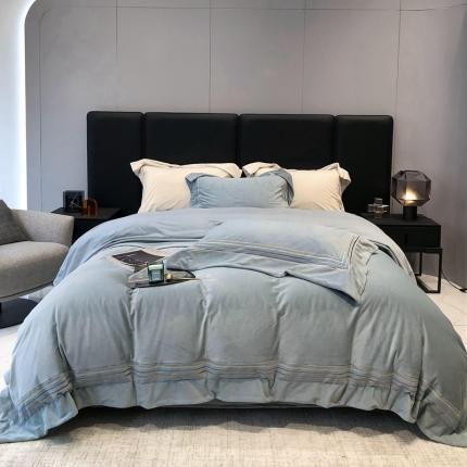 91家纺网 家纺一手货源 找家纺 太古汇 2022新款婴儿绒绣花四件套-米兰系列 米兰-莫格蓝