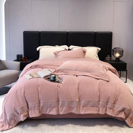 91家纺网 家纺一手货源 找家纺 太古汇 2022新款婴儿绒绣花四件套-米兰系列 米兰-樱色粉