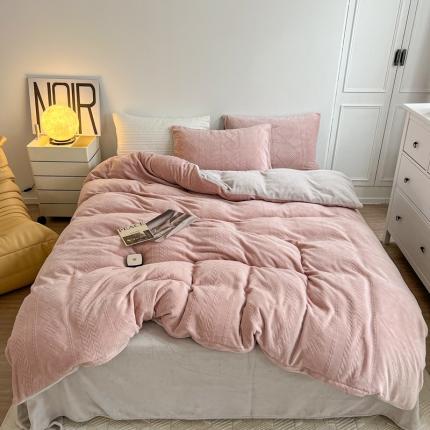 91家纺网 家纺一手货源 找家纺 总 （床笠不退换）牛奶绒立体雕花简约撞色四件套-约克系列