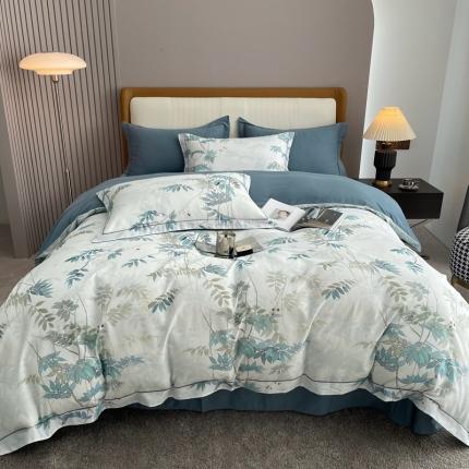 91家纺网 家纺一手货源 找家纺 顾家家居 2023新款100支数码印花磨毛四件套 竹坞清雅