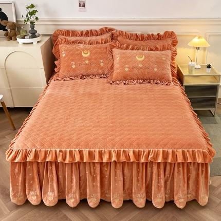 宜凡家纺 2022新款A类婴儿绒床裙星悦系列三件套 星悦-杏黄